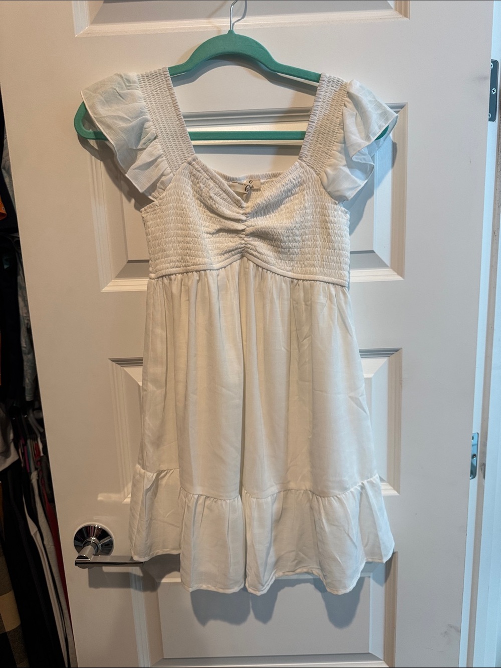 Blush White Smocked Flutter Sleeve Sundress